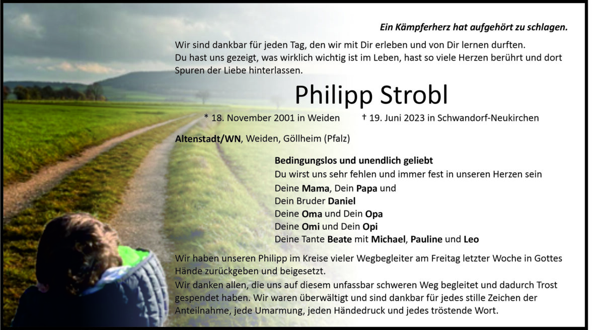 Traueranzeige Philipp Strobl, Altenstadt/WN