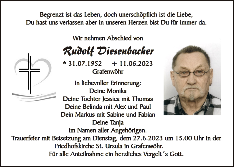 Traueranzeige Rudolf Diesenbacher, Grafenwöhr