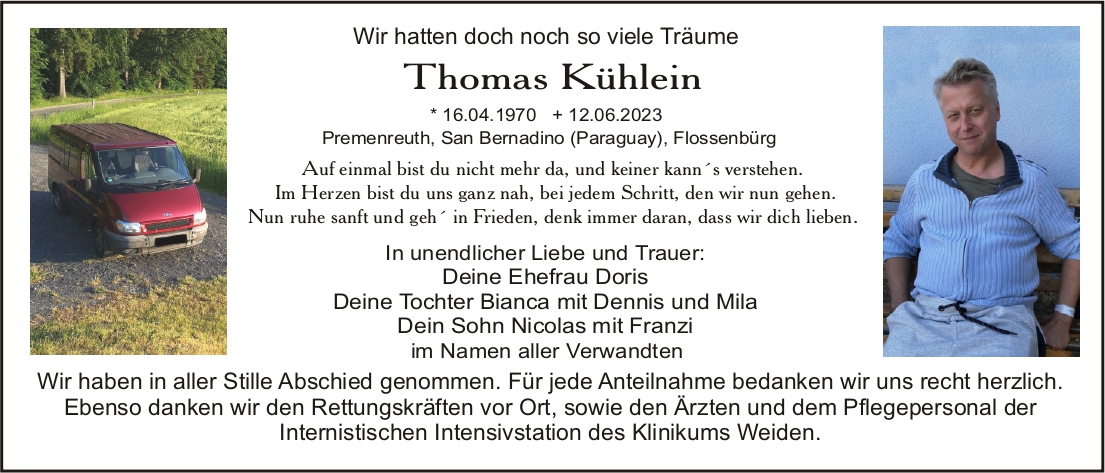 Traueranzeige Thomas Kühnlein, Flossenbürg