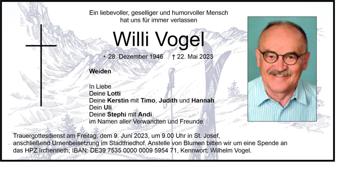 Traueranzeige Willi Vogel, Weiden