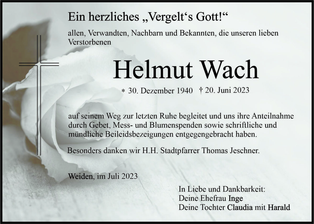 Danksagung Helmut Wach, Weiden