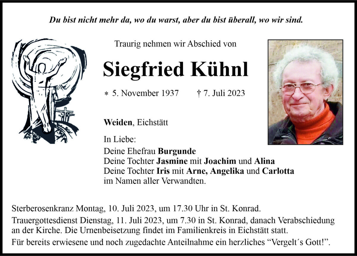 Traueranzeige Siegfried Kühl, Weiden