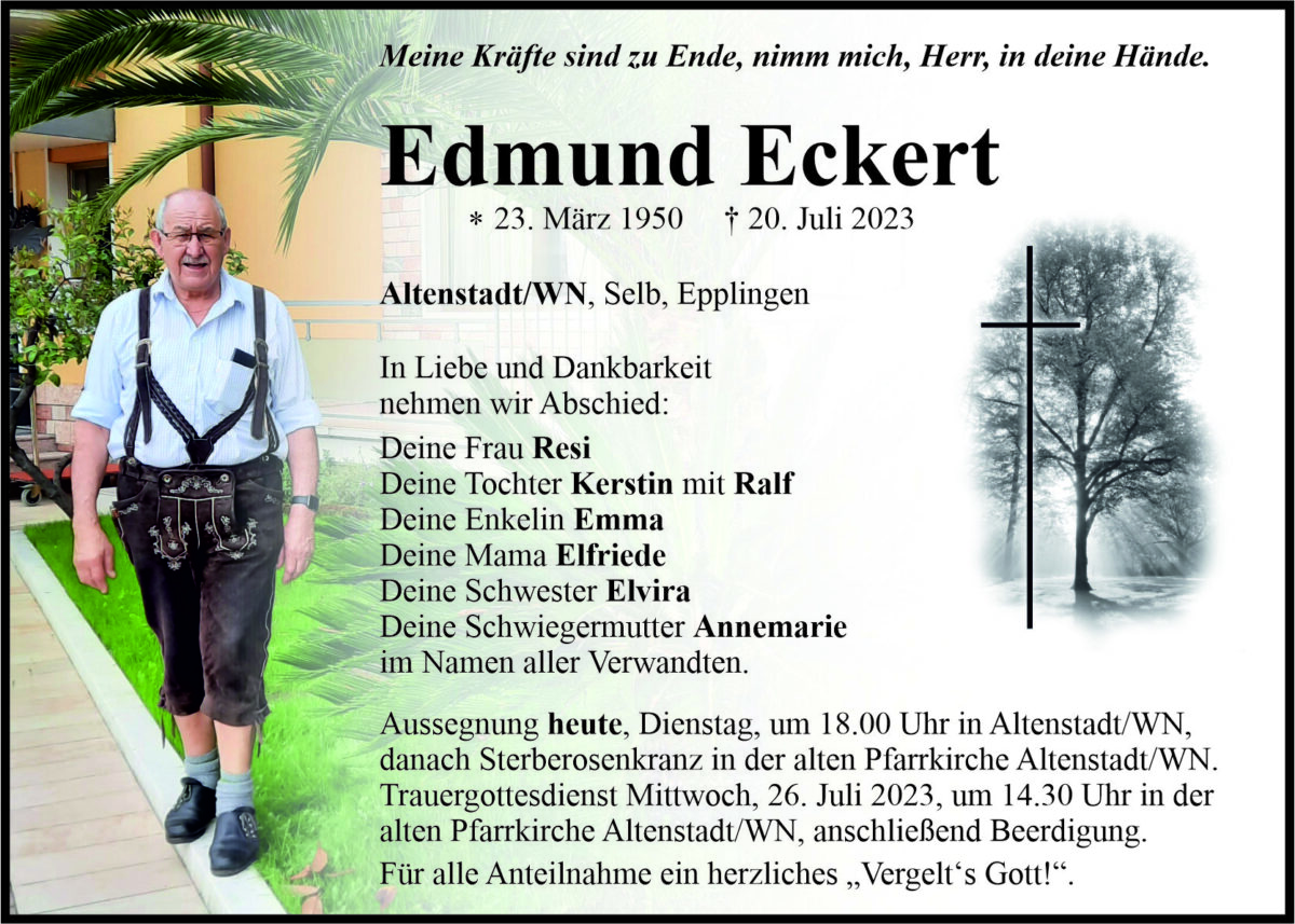 Traueranzeige Edmund Eckert, Altenstadt/WN