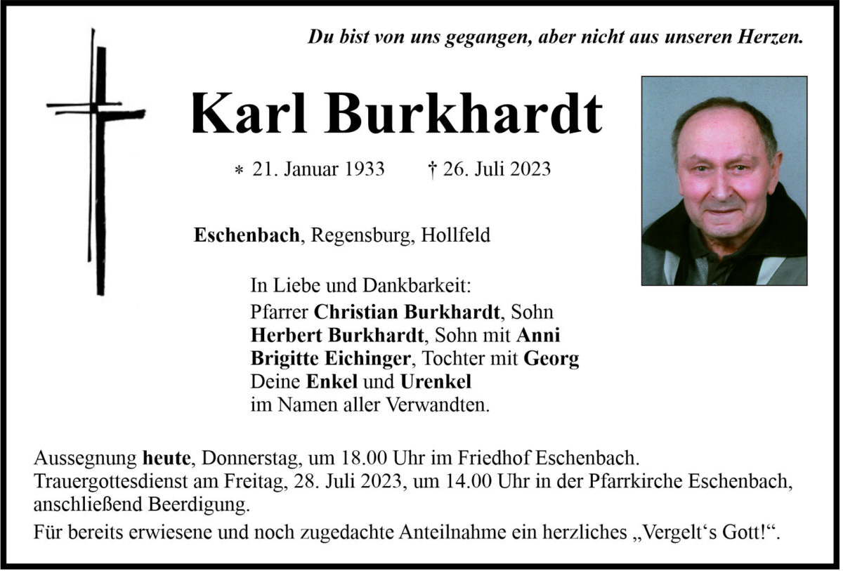 Traueranzeige Karl Burkhardt, Eschenbach