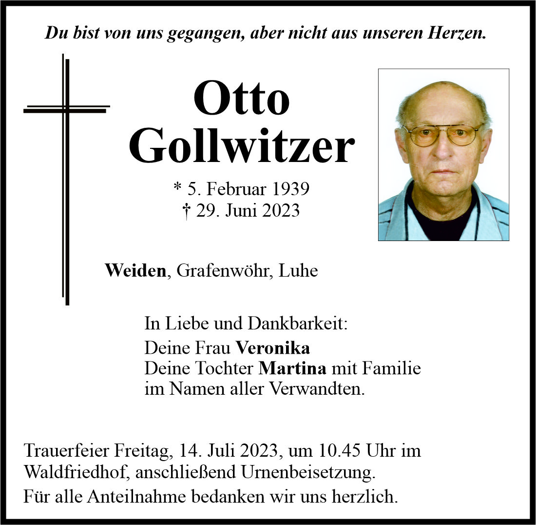 Traueranzeige Otto Gollwitzer, Weiden