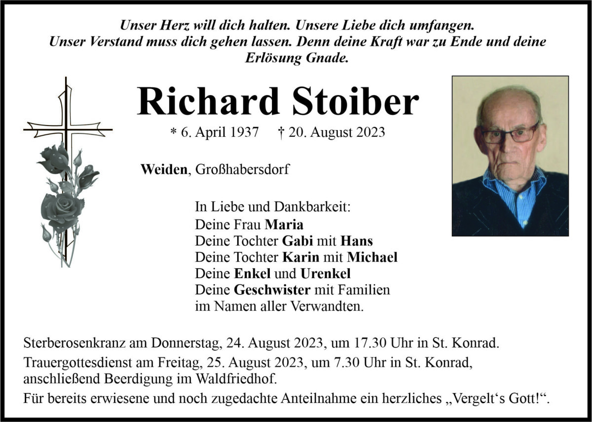 Traueranzeige Richard Stoiber, Weiden