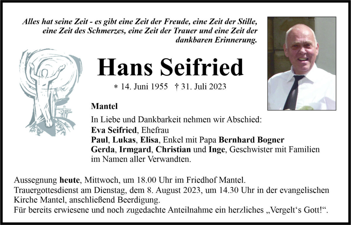 Traueranzeige Hans Seifried, Mantel