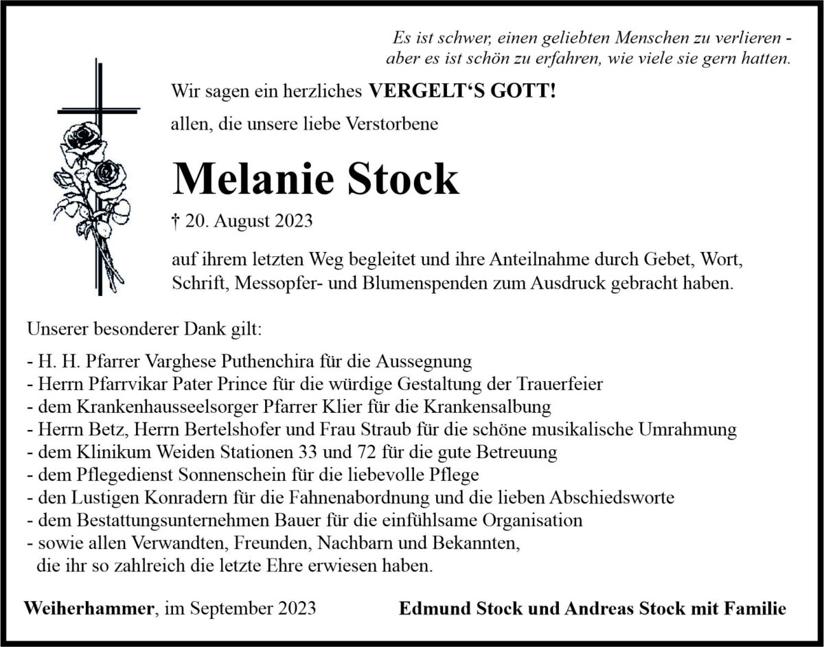Danksagung Melanie Stock, Weiherhammer