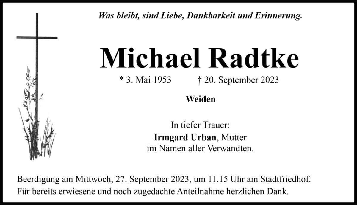 Traueranzeige Michael Radtke, Weiden