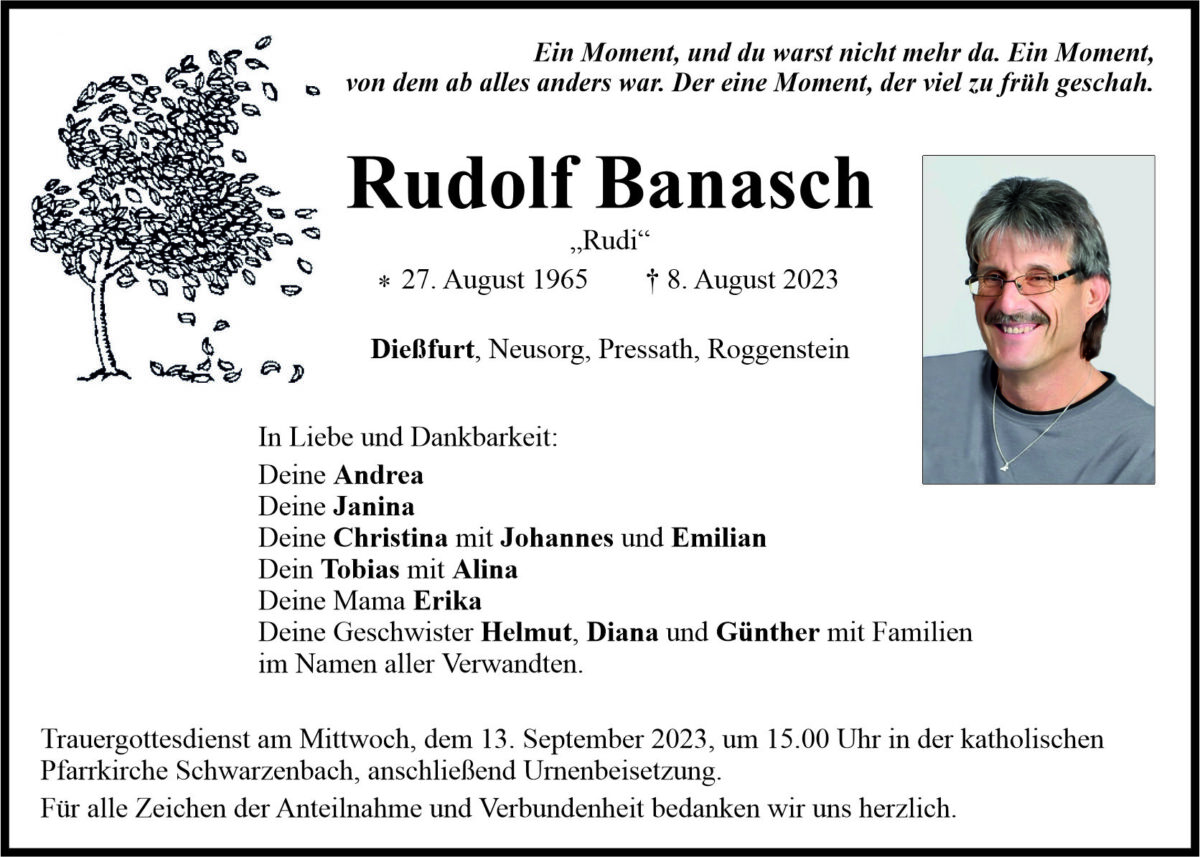 Traueranzeige Rudolf Banasch, Dießfurt