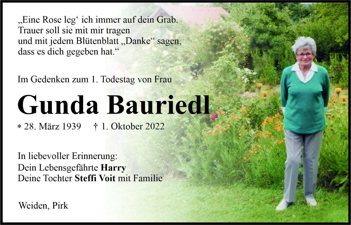 Traueranzeige Gunda Bauriedl, Weiden