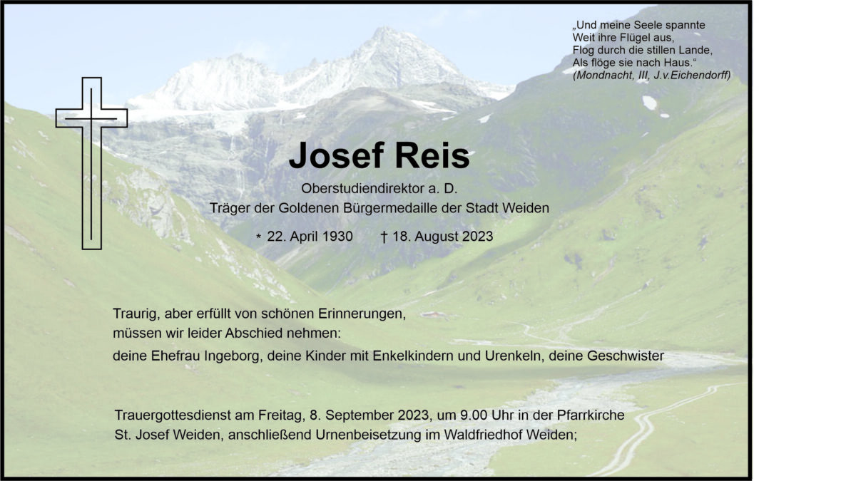 Traueranzeige Josef Reis, Weiden