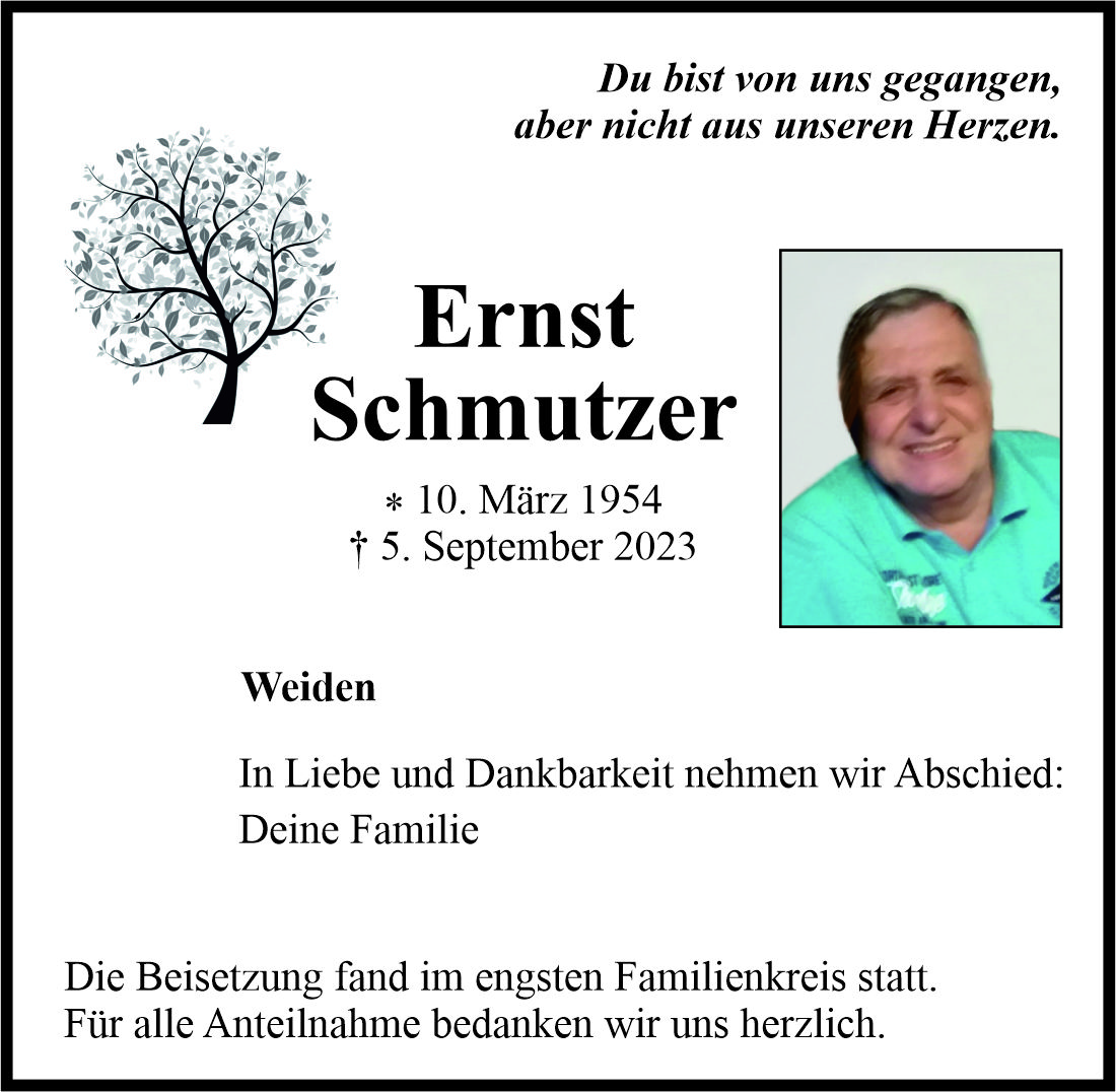 Traueranzeige Ernst Schmutzer, Weiden