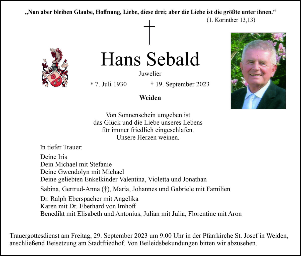 Traueranzeige Hans Sebald, Weiden