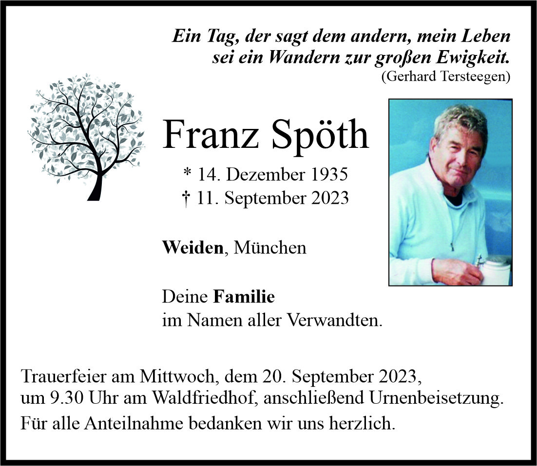 Traueranzeige Franz Spöth, Weiden