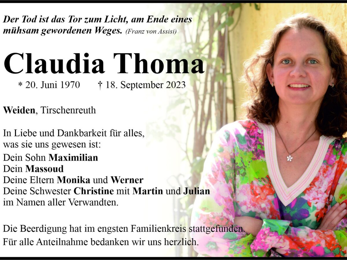 Traueranzeige Claudia Thoma, Weiden