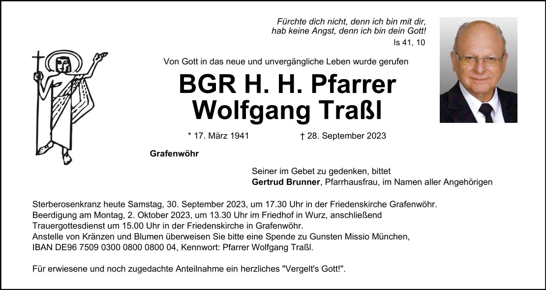 Traueranzeige Wolfgang Traßl, Grafenwöhr