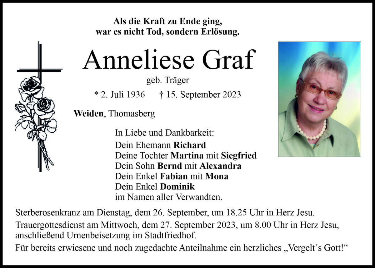 Traueranzeige Anneliese Graf, Weiden