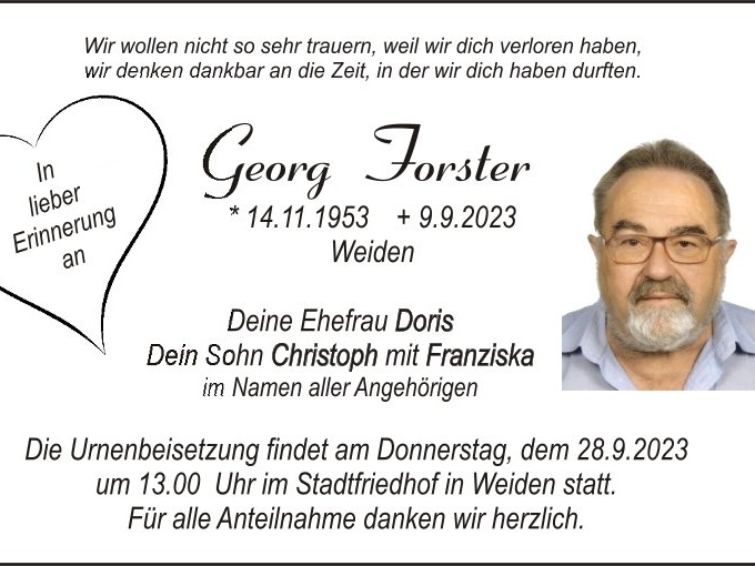 Traueranzeige Georg Forster, Weiden