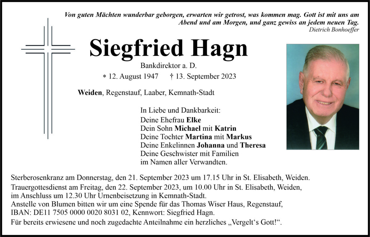 Traueranzeige Siegfried Hagn, Weiden