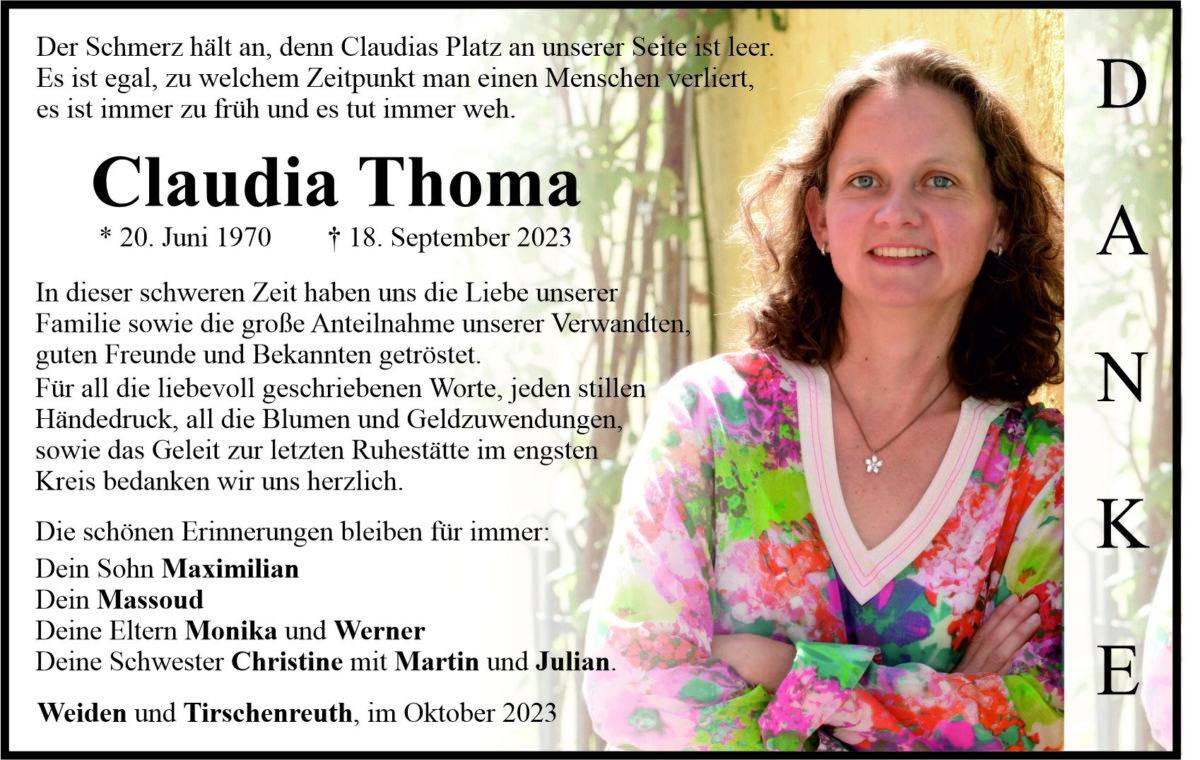 Danksagung Claudia Thoma, Weiden