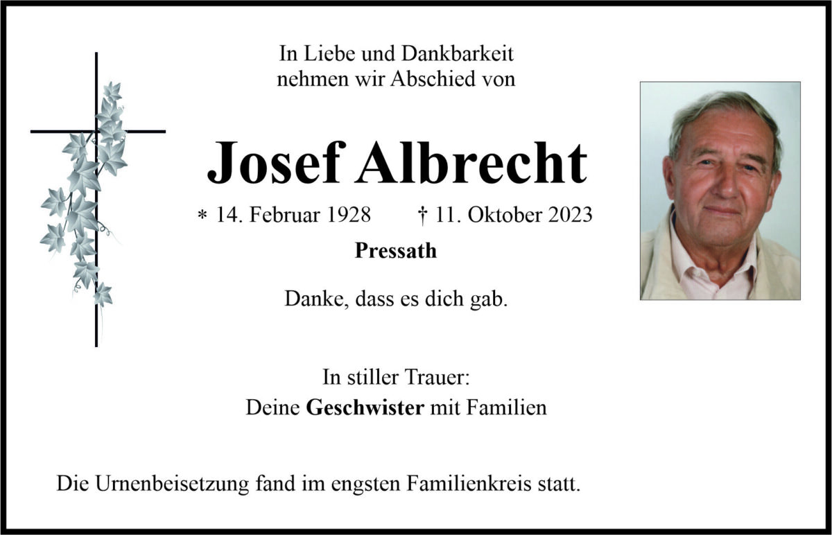Traueranzeige Josef Albrecht, Pressath