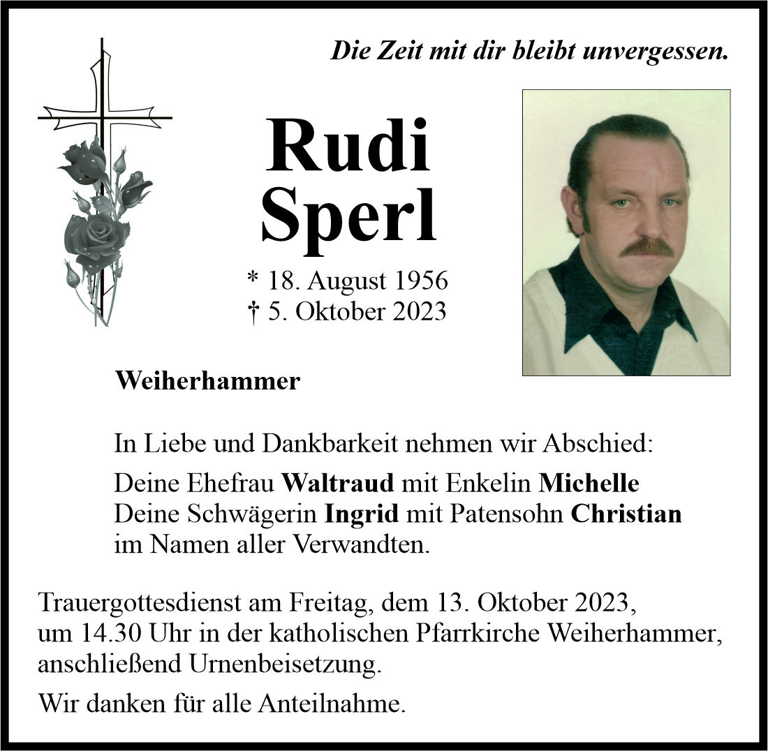 Traueranzeige Rudi Sperl, Weiherhammer