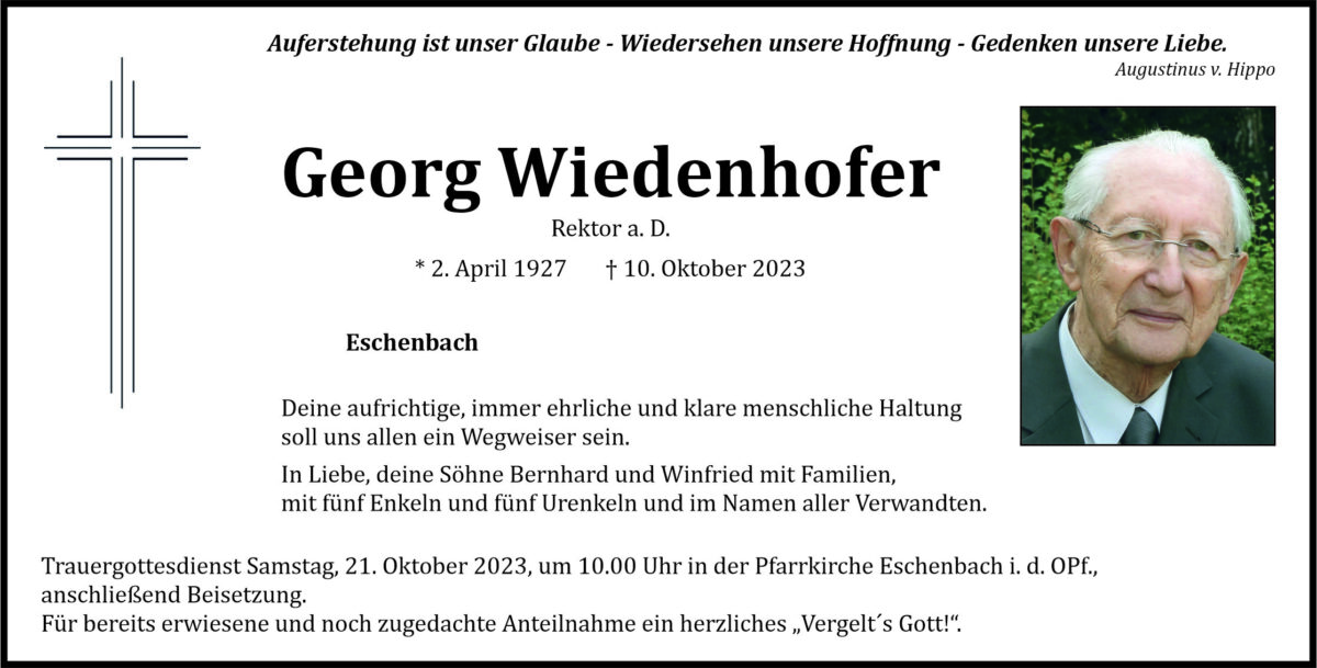 Traueranzeige Georg Wiedenhofer, Eschenbach