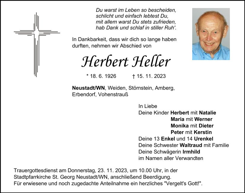 Traueranzeige Herbert Heller, Neustadt/WN