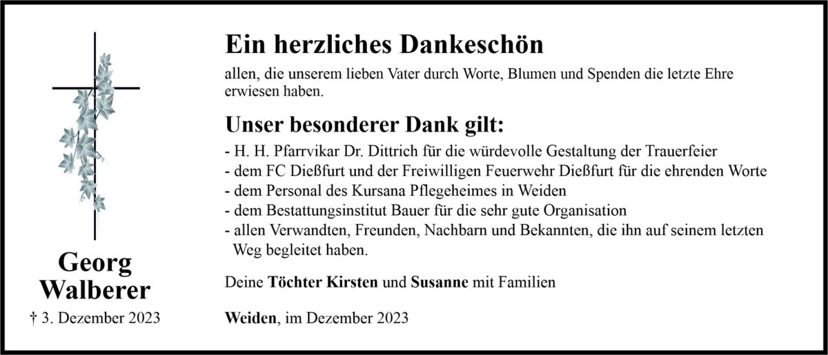 Danksagung Georg Walberer, Weiden
