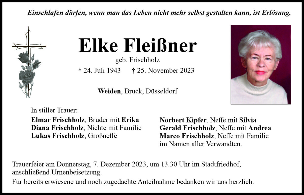 Traueranzeige Elke Fleißner, Weiden