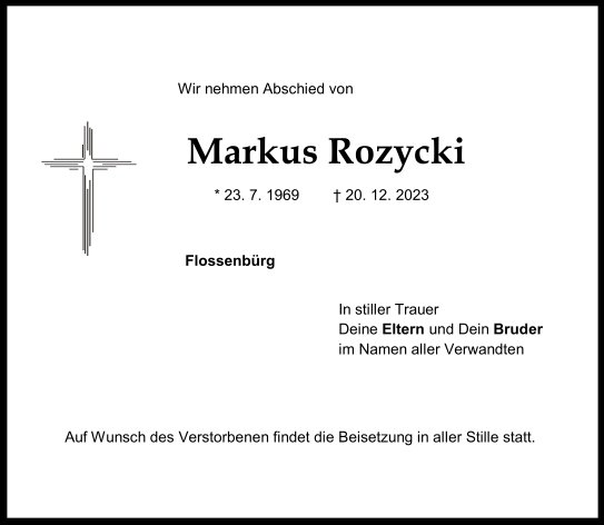 Traueranzeige Markus Rozycki, Flossenbürg