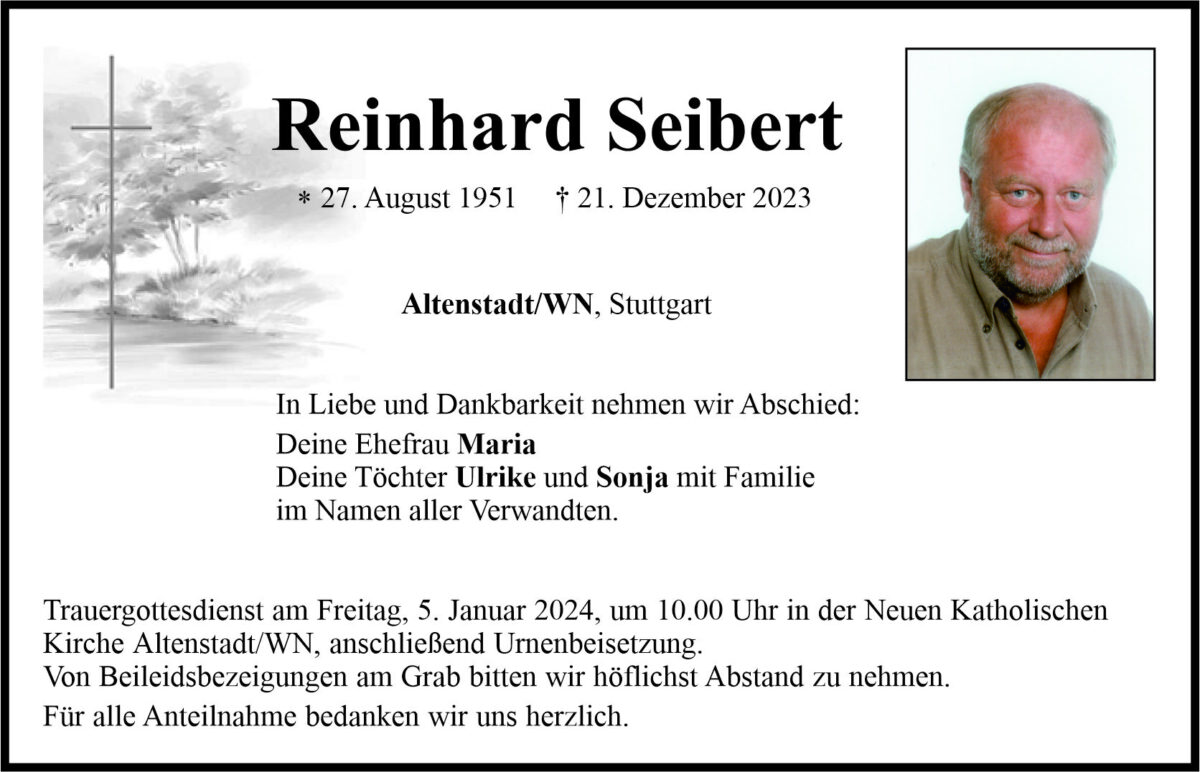 Traueranzeige Reinhard Seibert, Altenstadt/WN