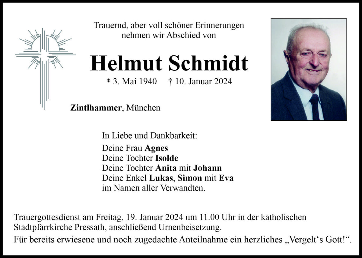 Traueranzeige Helmut Schmidt, Zintlhammer