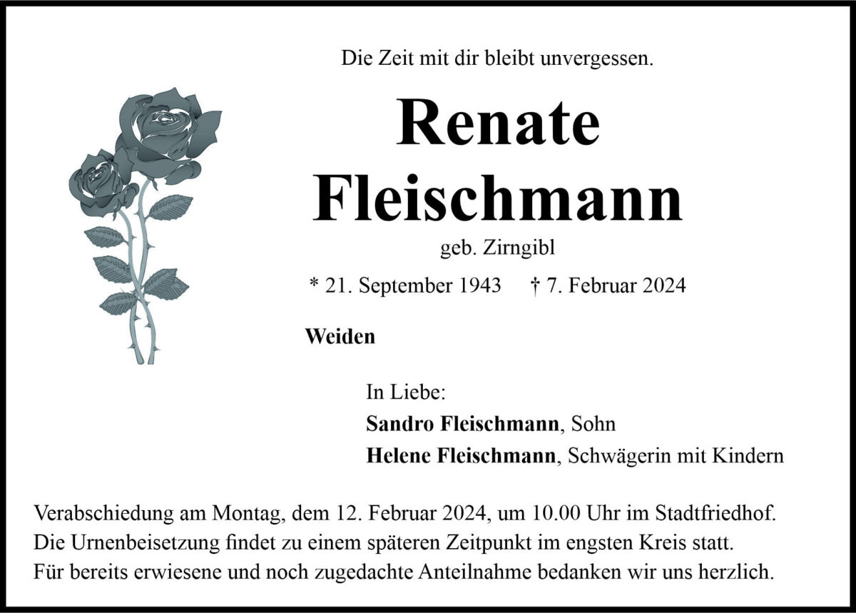 Traueranzeige Renate Fleischmann, Weiden