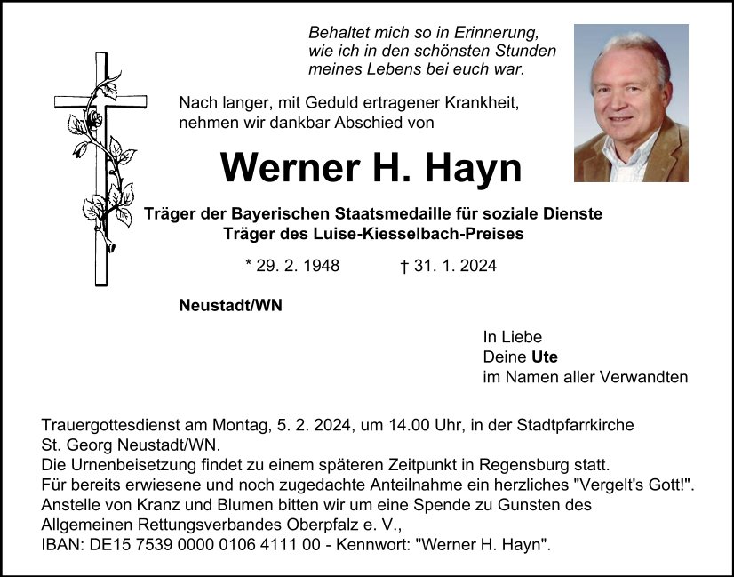 Traueranzeige Werner H. Hayn, Neustadt/WN