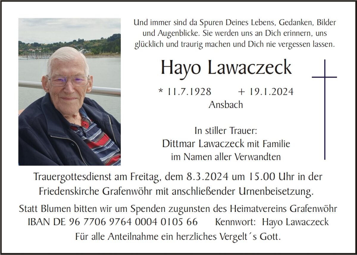 Traueranzeige Hayo Lawaczeck, Ansbach