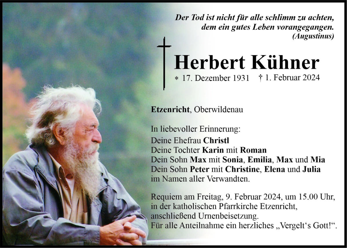 Traueranzeige Herbert Kühner, Etzenricht