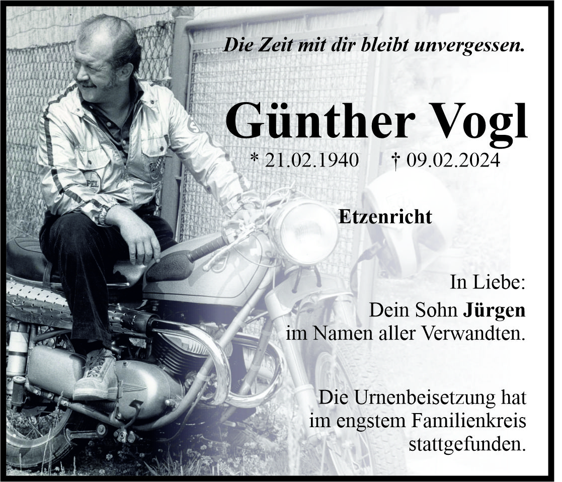 Traueranzeige Günther Vogl, Etzenricht