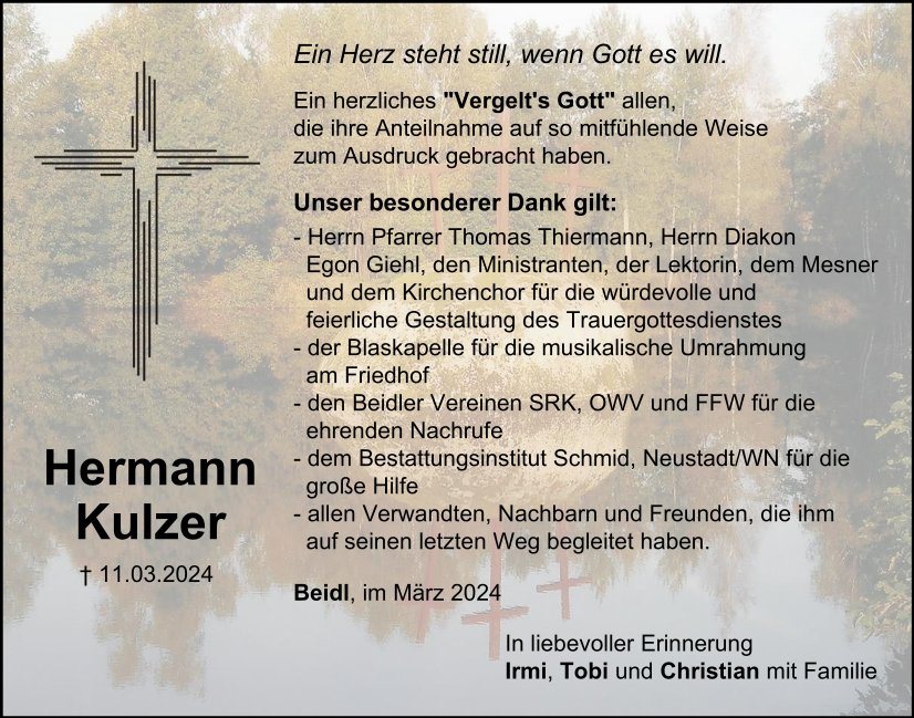 Danksagung Hermann Kulzer, Beidl