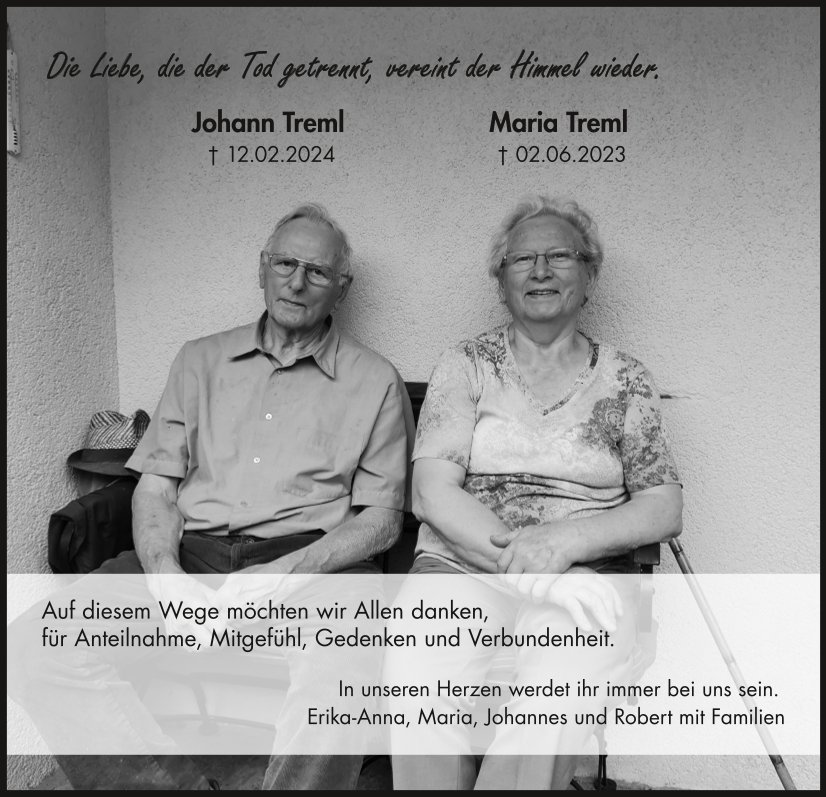 Danksagung Maria und Johann Treml, Ilsenbach