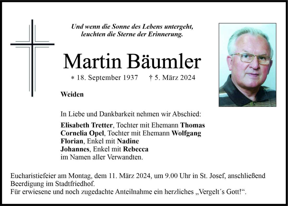 Traueranzeige Martin Bäumler, Weiden
