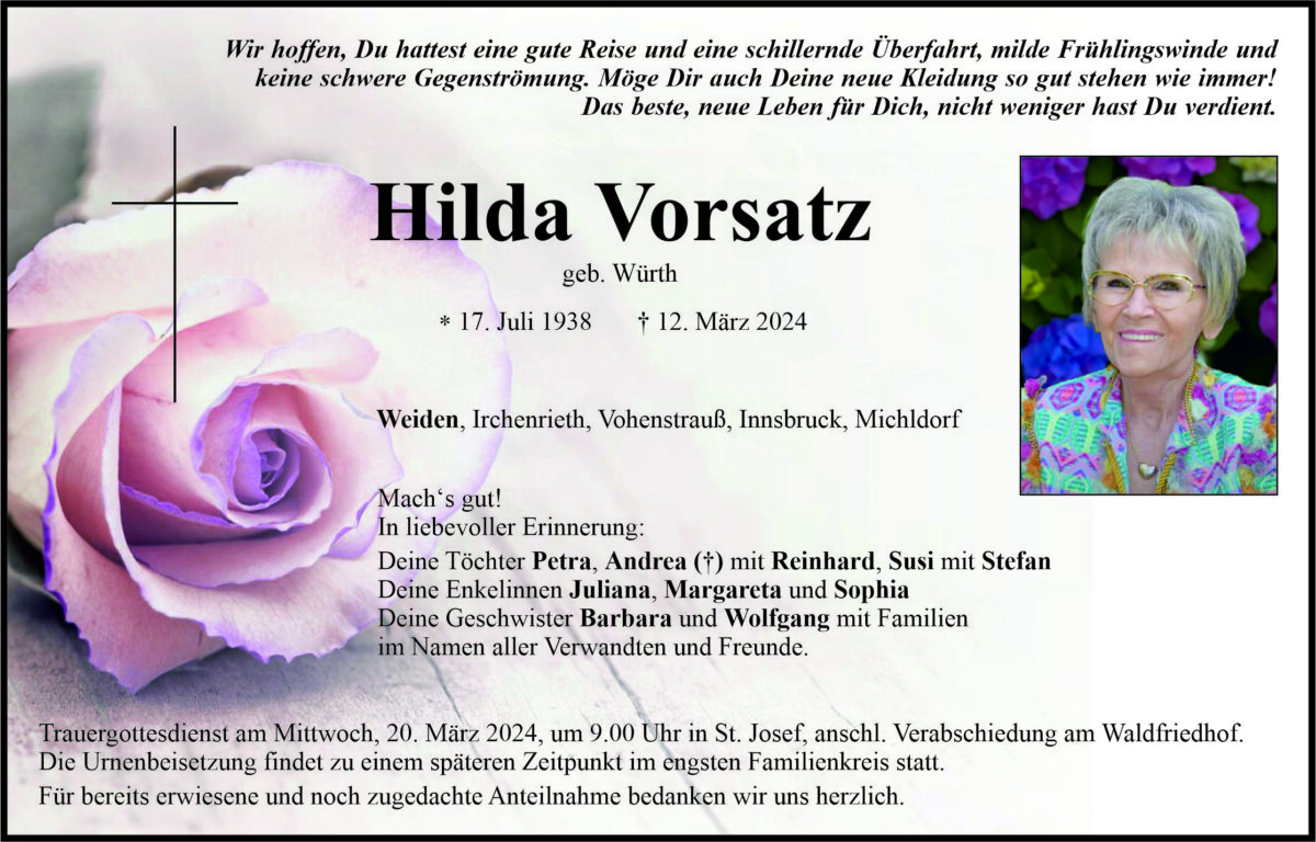 Traueranzeige Hilda Vorsatz, Weiden