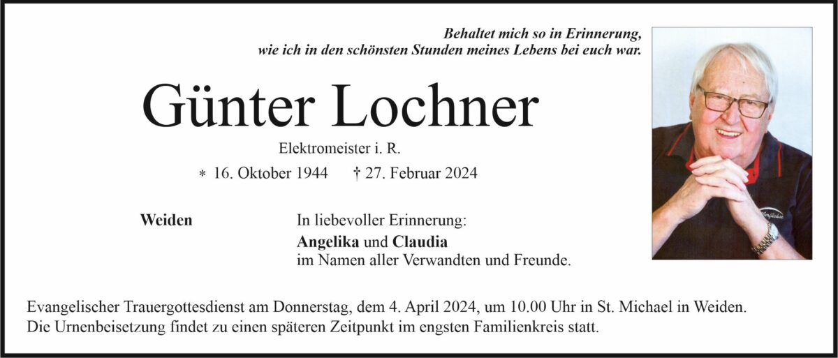 Traueranzeige Günter Lochner, Weiden