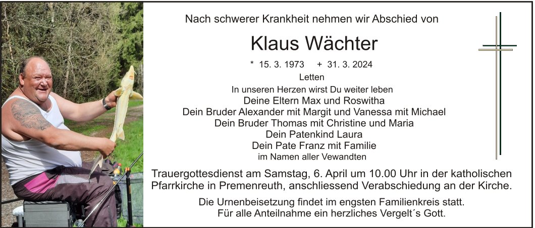 Traueranzeige Klaus Wächter, Letten