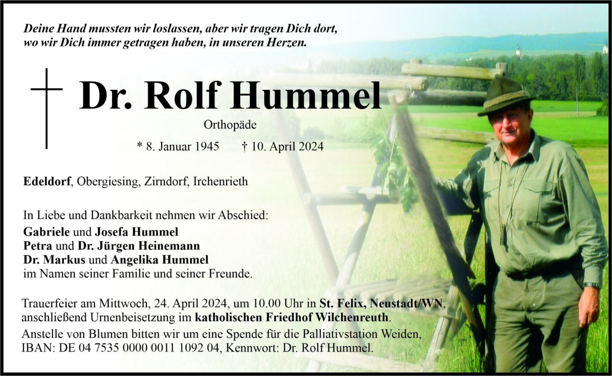 Traueranzeige Dr. Rolf Hummel, Edeldorf