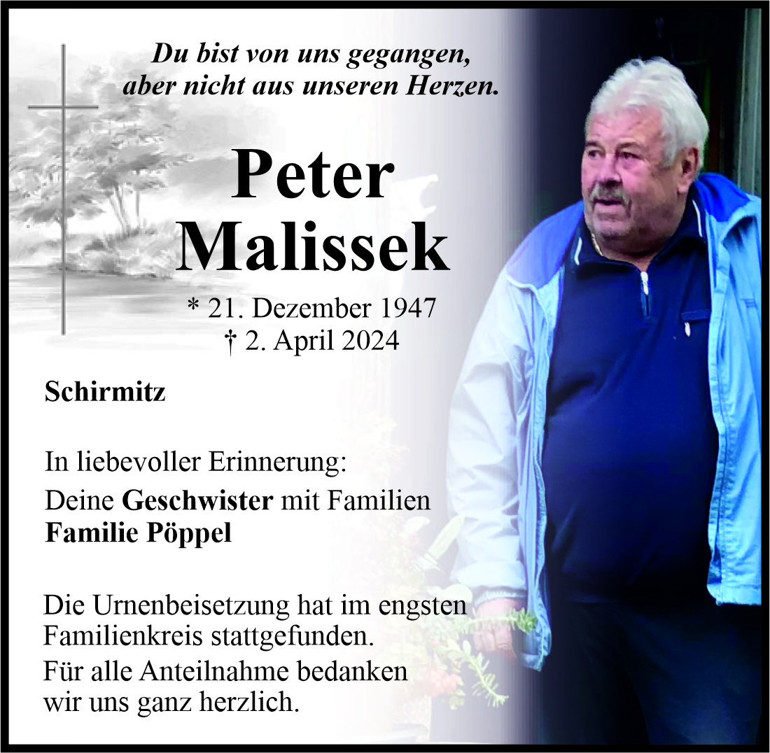 Traueranzeige Peter Malissek, Schirmitz