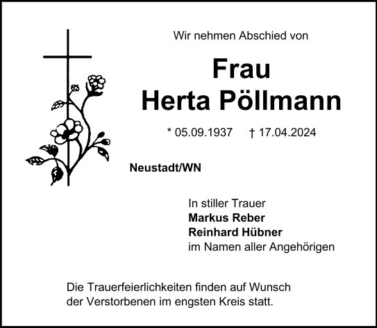 Traueranzeige Herta Pöllmann, Neustadt/WN