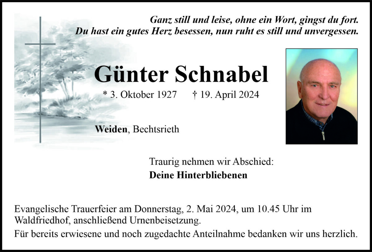 Traueranzeige Günter Schnabel, Weiden