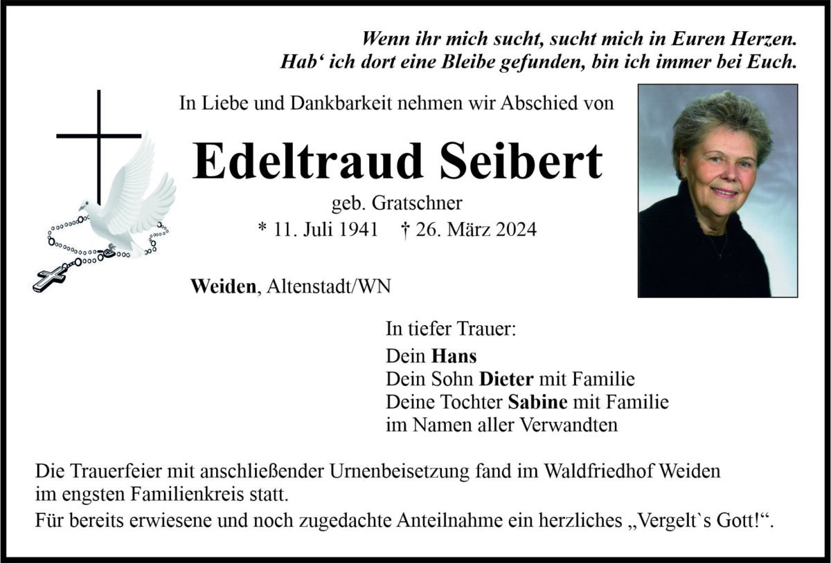 Traueranzeige Edeltraud Seibert, Weiden